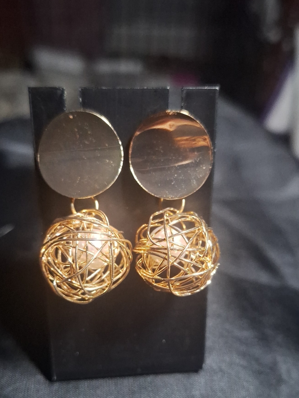 Gold Wire Sphere Drop Earrings - Unbranded